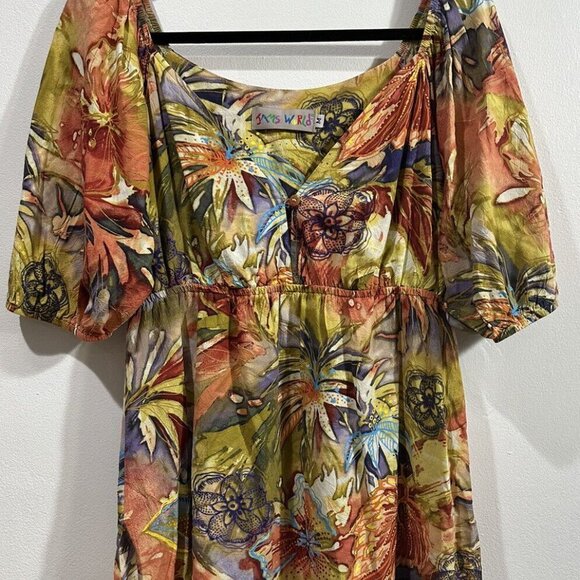 Jams World Women’s Afterglow Hawaiian Palm Tree Floral Peasant Top Sz M - Picture 10 of 16